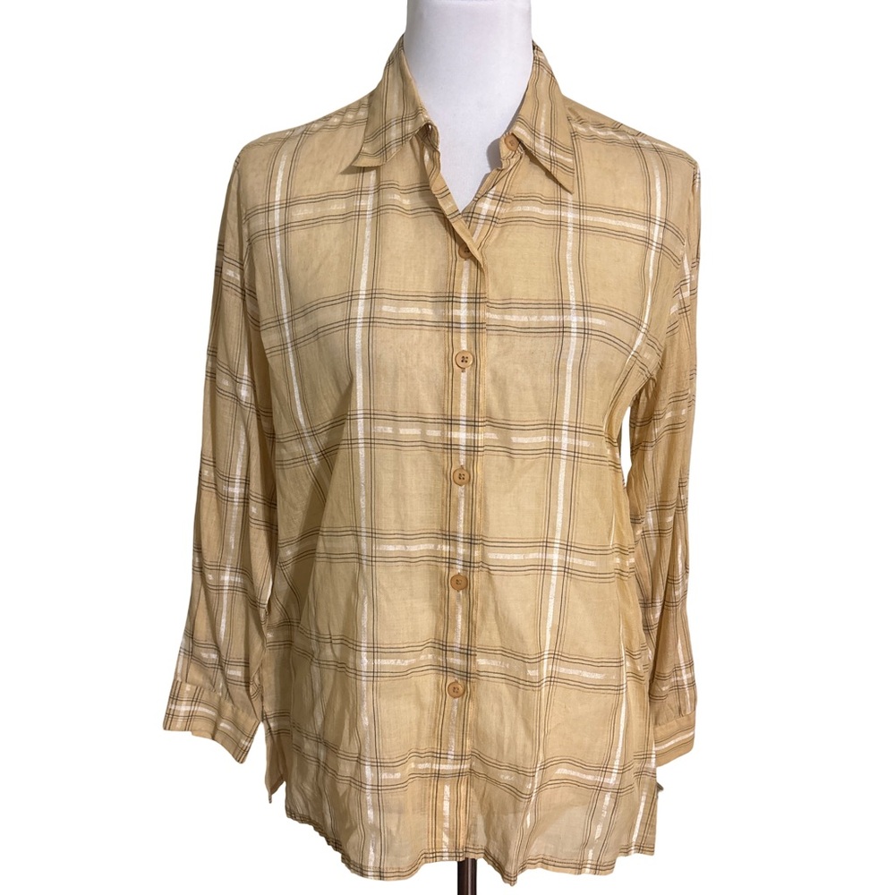Liz Claiborne Beige Plaid Button Down Shirt